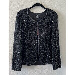 NWT Vintage Evening Jacket Womens Petite Small Black Formal Hand Beaded Cocktail